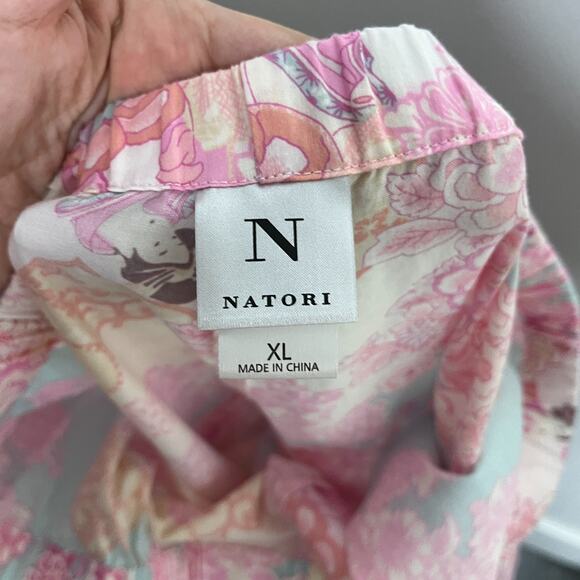 Natori Pajama 2 Piece Set Women's Size XL Pink Pastel Asian Floral Colorful - Picture 10 of 10